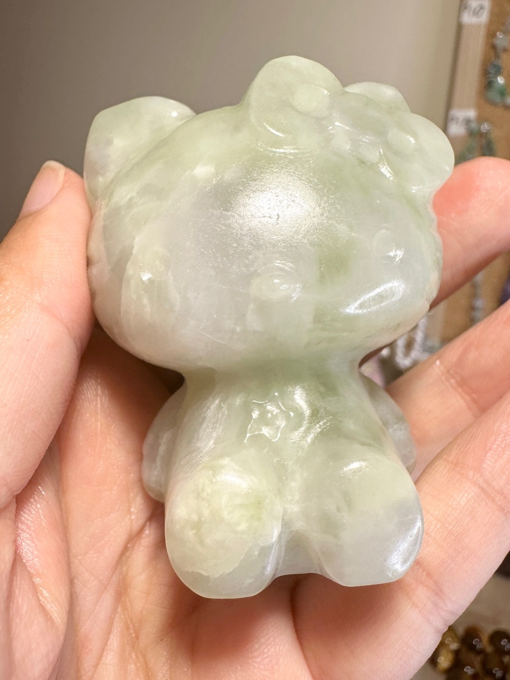 Serpentine Jade Hello Kitty Figurine light green 2.4×1.88×1.6 inches